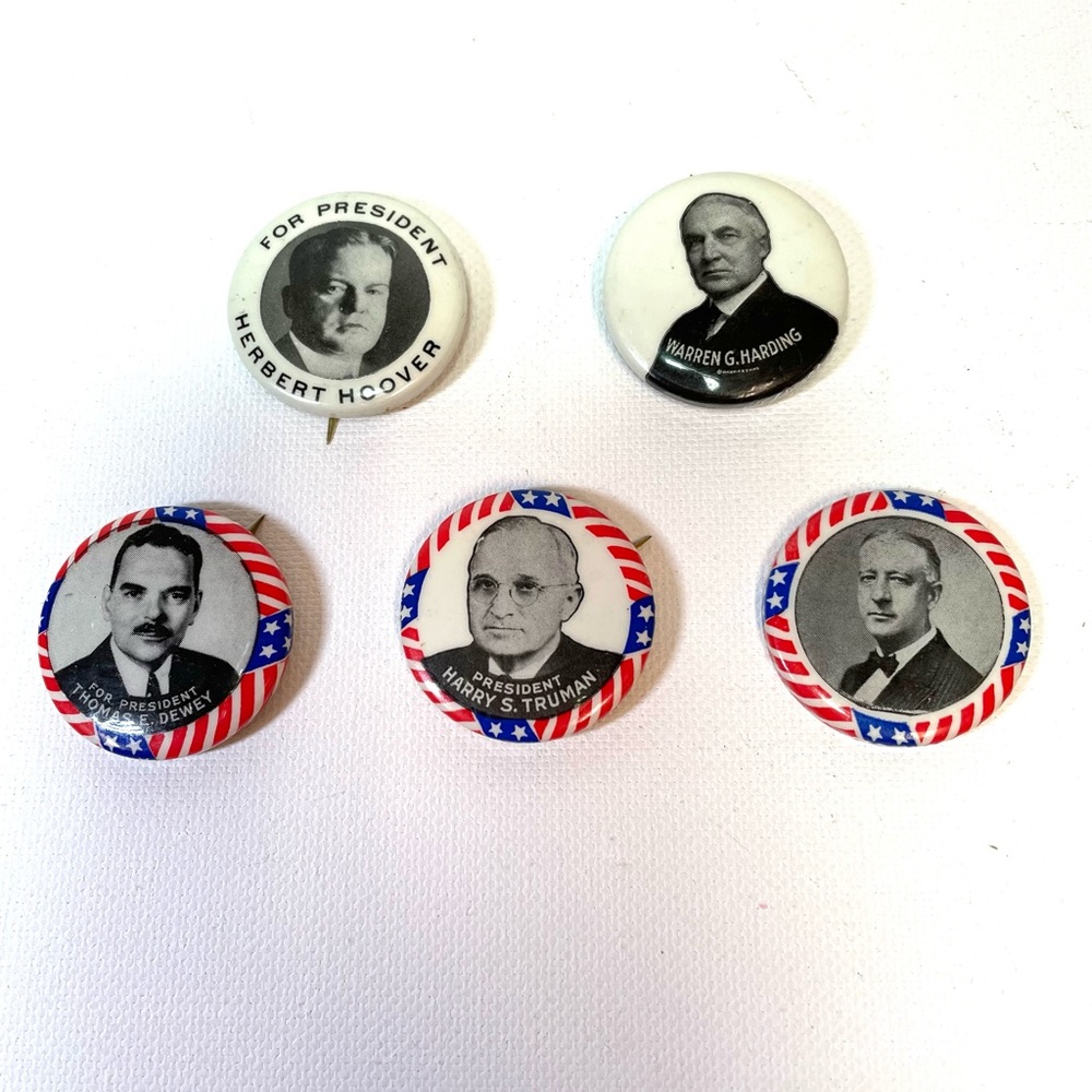 Vintage Al Smith Presidential Campaign Button & Truman, Hoover, Thomas E. Dewey